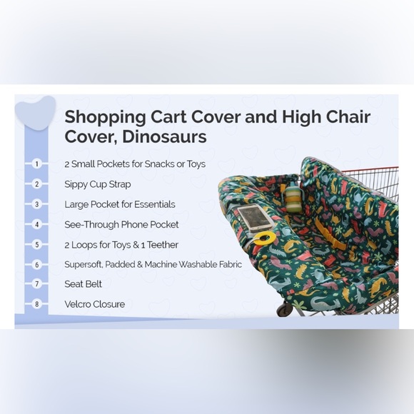 High chair and shopping card cover for kids/babies. Multicolored dinosaurs - Picture 11 of 13